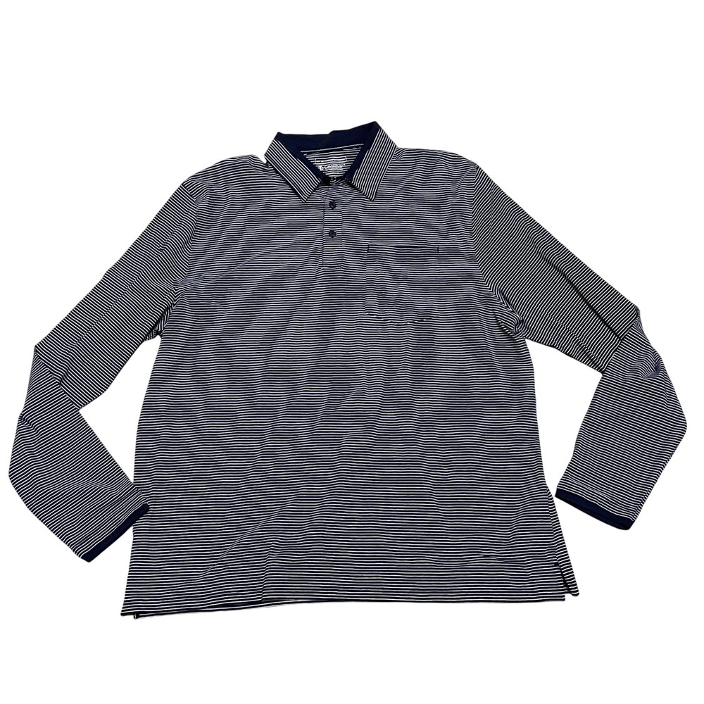 Coolibar Merrit‎ Men's XXL LS Pocket Polo Shirt Navy White Stripe UPF 50 NWT
